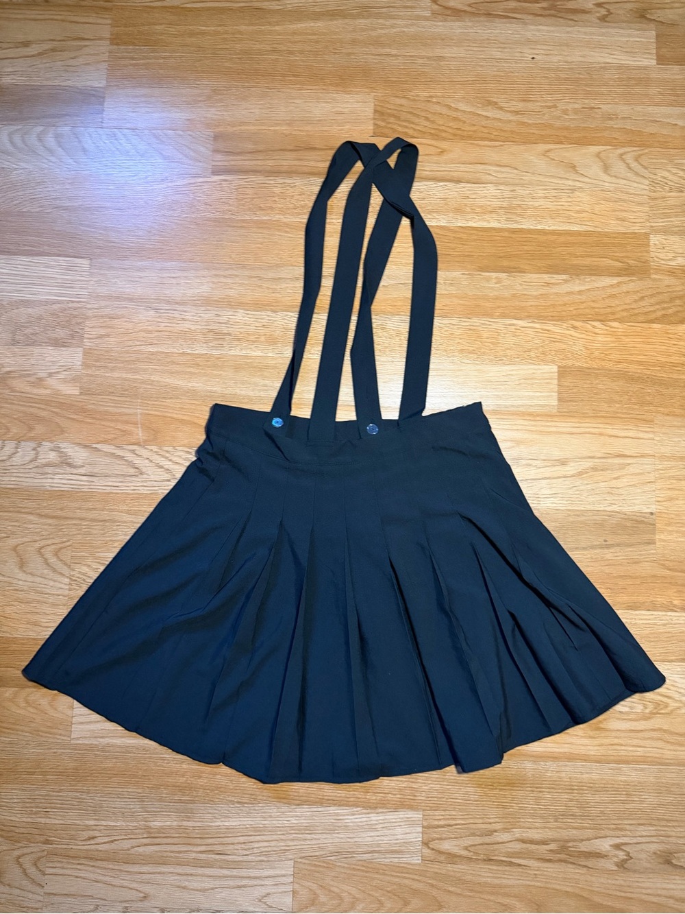 Women's Black Pleated Skirt with Removable Suspenders